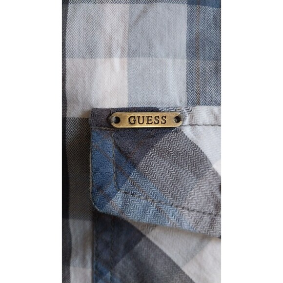 Mens Guess Long Sleeve Western Cowboy Shirt XL Blue and Gray - Picture 4 of 9